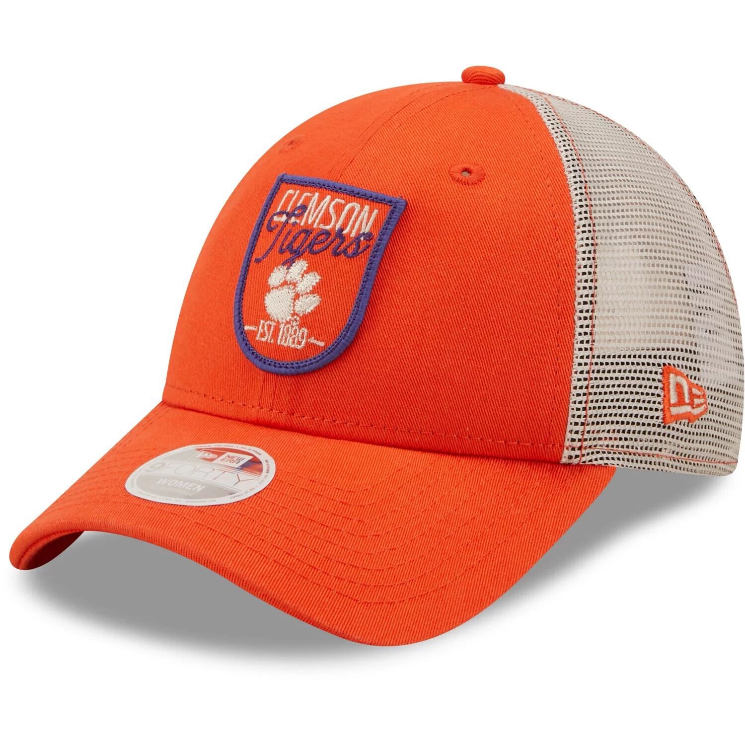 

Женская кепка New Era Orange Clemson Tigers Retro State Trucker 9FORTY Snapback New Era
