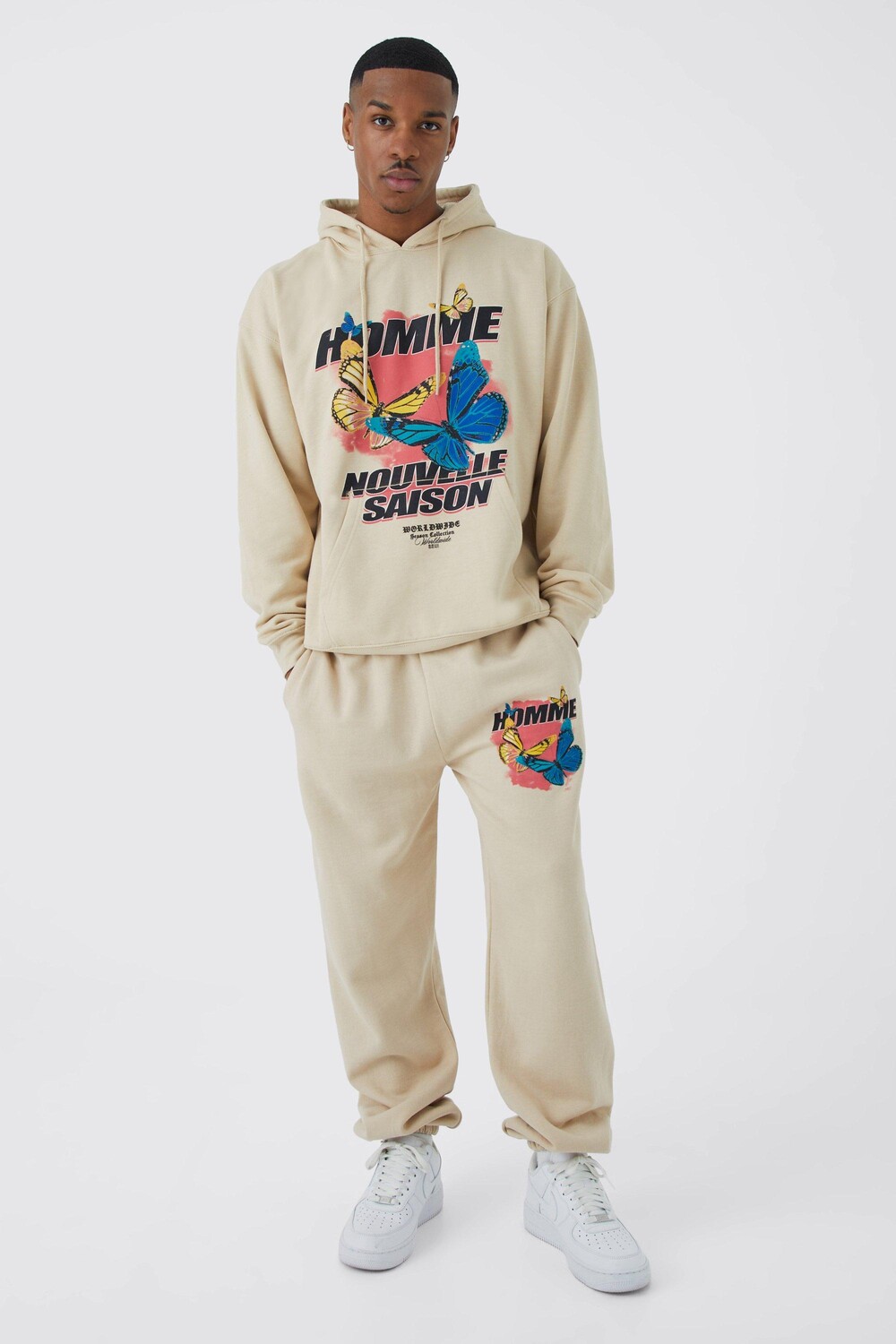 

Спортивный костюм oversize homme butterfly с капюшоном Boohoo, песочный