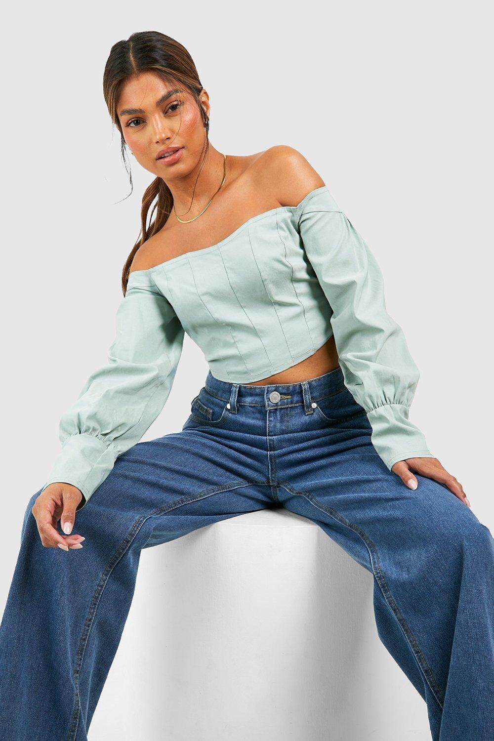 

Бенгалийский корсетный топ с открытыми плечами Boohoo, шалфей
