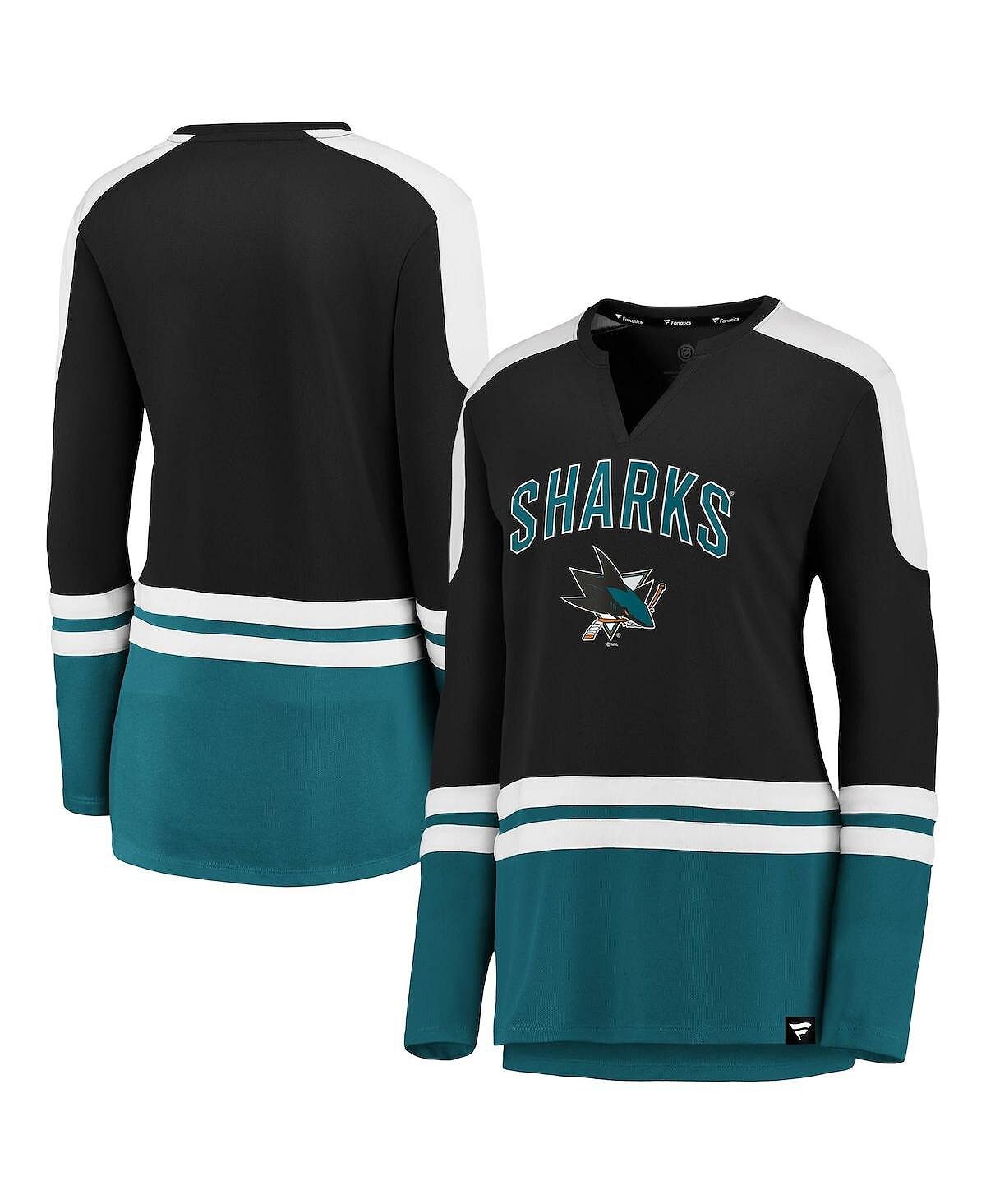 

Женская черно-бирюзовая футболка с длинным рукавом San Jose Sharks Iconic Slapshot с вырезом в горловине Fanatics, Черный
