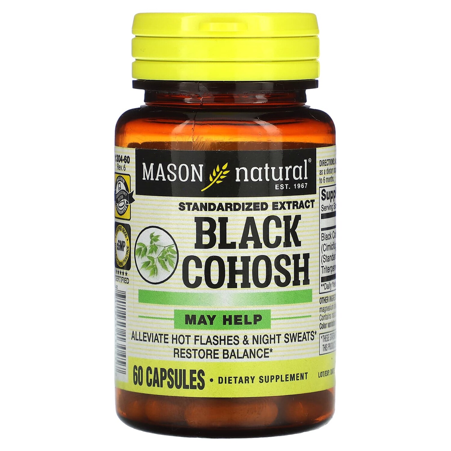 

Черный кохош, стандартизированный экстракт, 60 капсул, Mason Natural