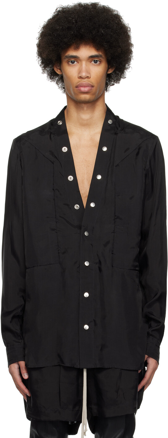 

Черная рубашка с туманным карманом Larry Rick Owens, цвет Black