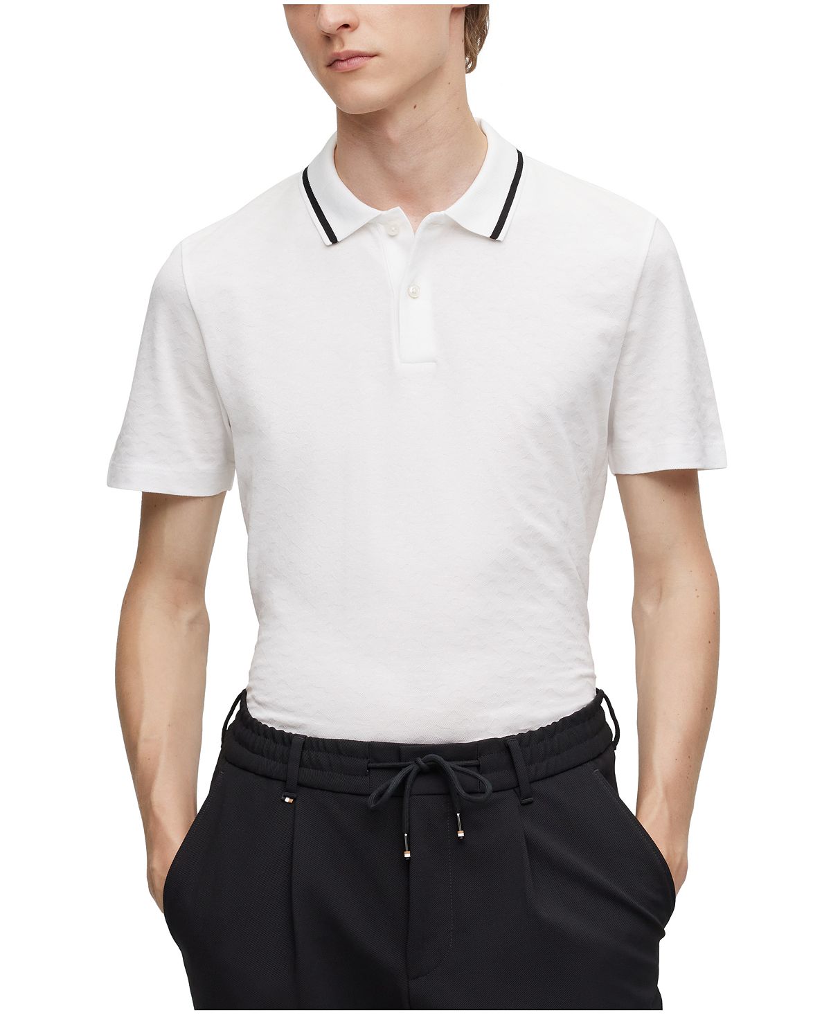 Мужская жаккардовая рубашка-поло обычного кроя с монограммой Hugo Boss повседневная рубашка стандартного кроя с короткими рукавами tom tailor коричневый