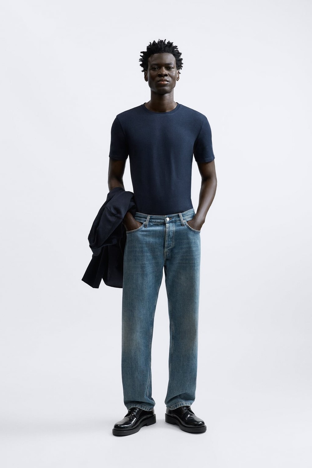 

Футболка basic slim fit ZARA, синий