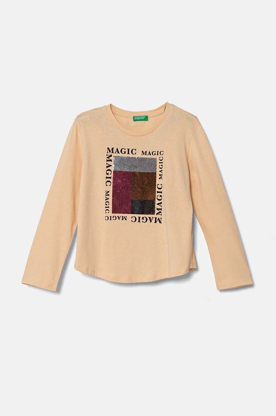 

Детская хлопковая рубашка с длинным рукавом United Colors of Benetton, бежевый