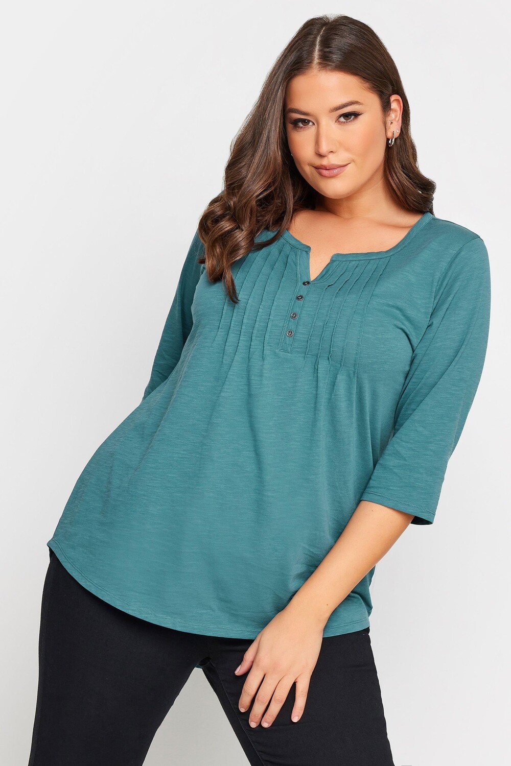 

Хлопковый топ Henley с защипами Yours, зеленый