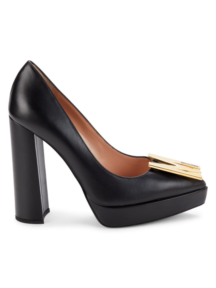 Кожаные туфли на платформе с логотипом Moschino Couture!, черный