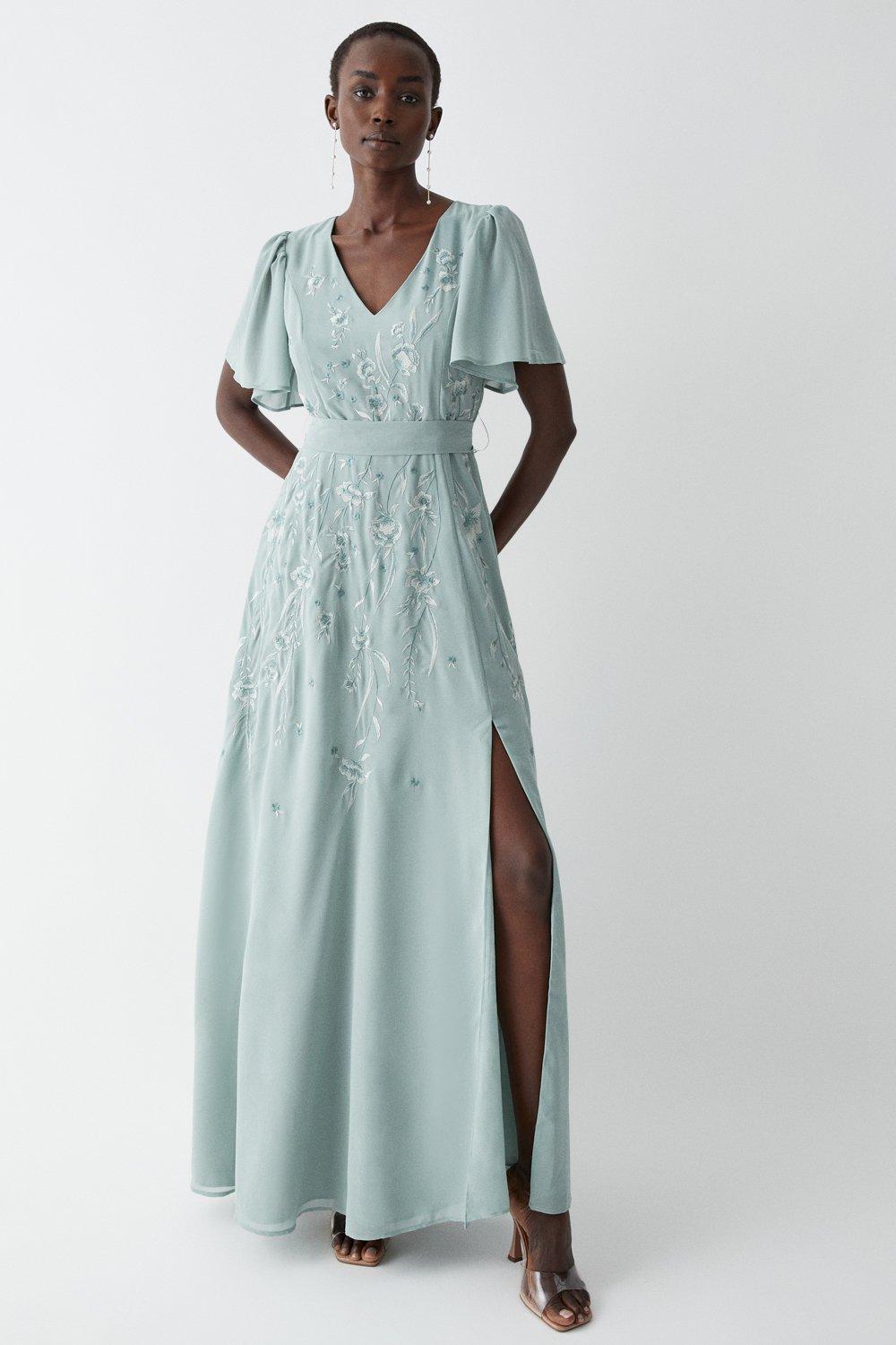 Платье макси для подружек невесты премиум-класса с цветочной вышивкой Coast, зеленый