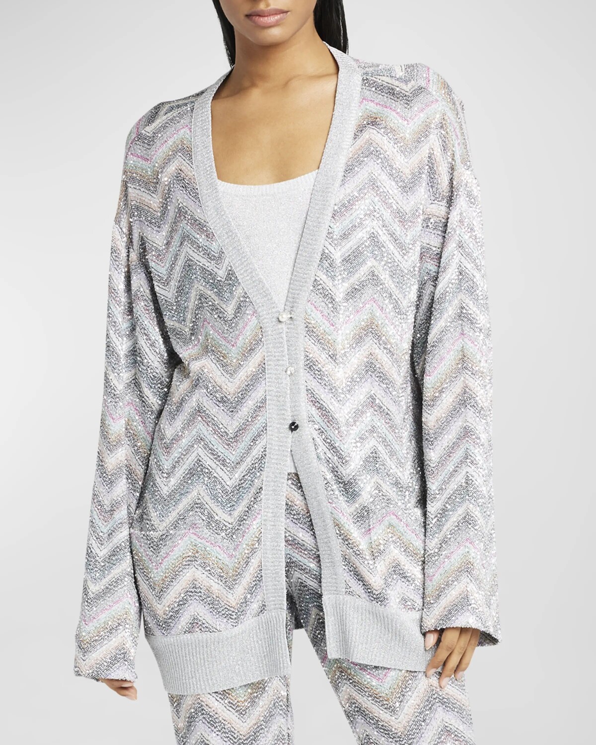 

Кардиган макси Caperdoni с зигзагом и пайетками Missoni, цвет Ltblugreywhtbs