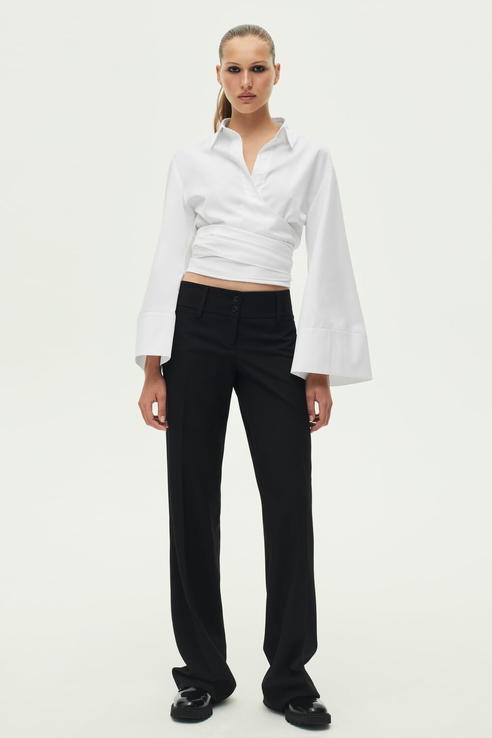 

Рубашка из поплина с перекрестным рисунком ZARA, белый
