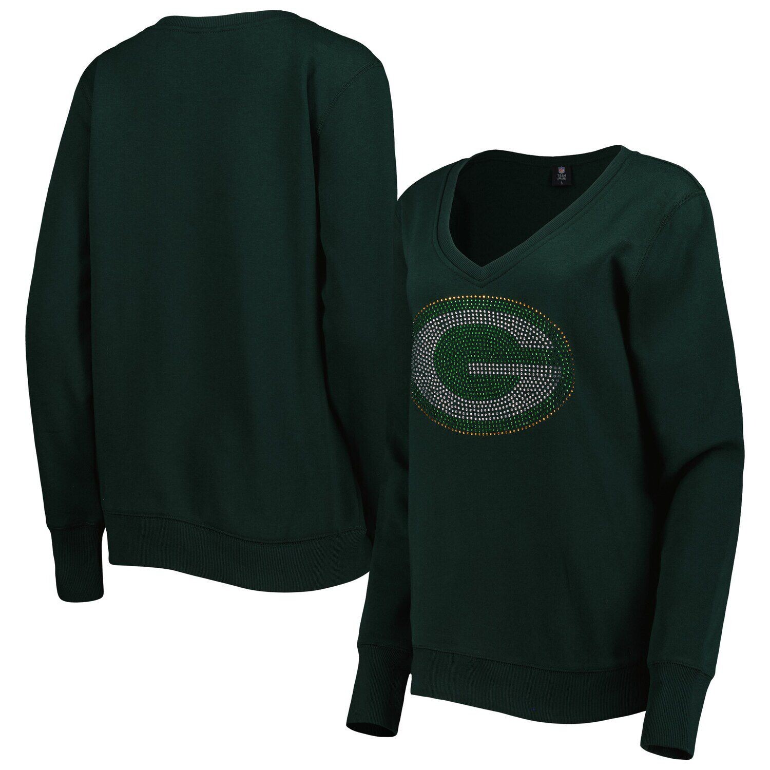 

Женский пуловер с глубоким v-образным вырезом Cuce Green Green Bay Packers