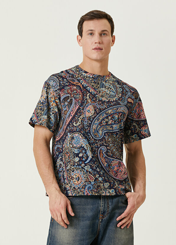 

Синяя футболка с этническим рисунком Etro, Синий