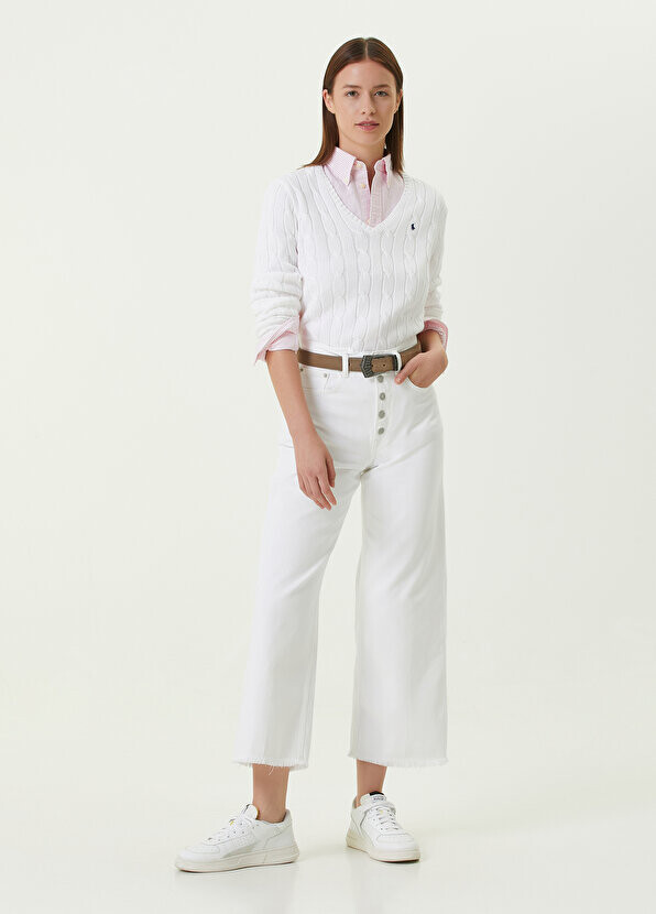 

Белые укороченные джинсовые брюки с широкими штанинами Polo Ralph Lauren, Белый