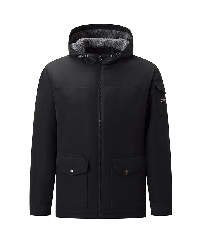 Мужская парка на подкладке из шерпы с капюшоном, зимнее пальто, куртка-карго Alpine Swiss, черный пальто qiongyu повседневное 46 размер