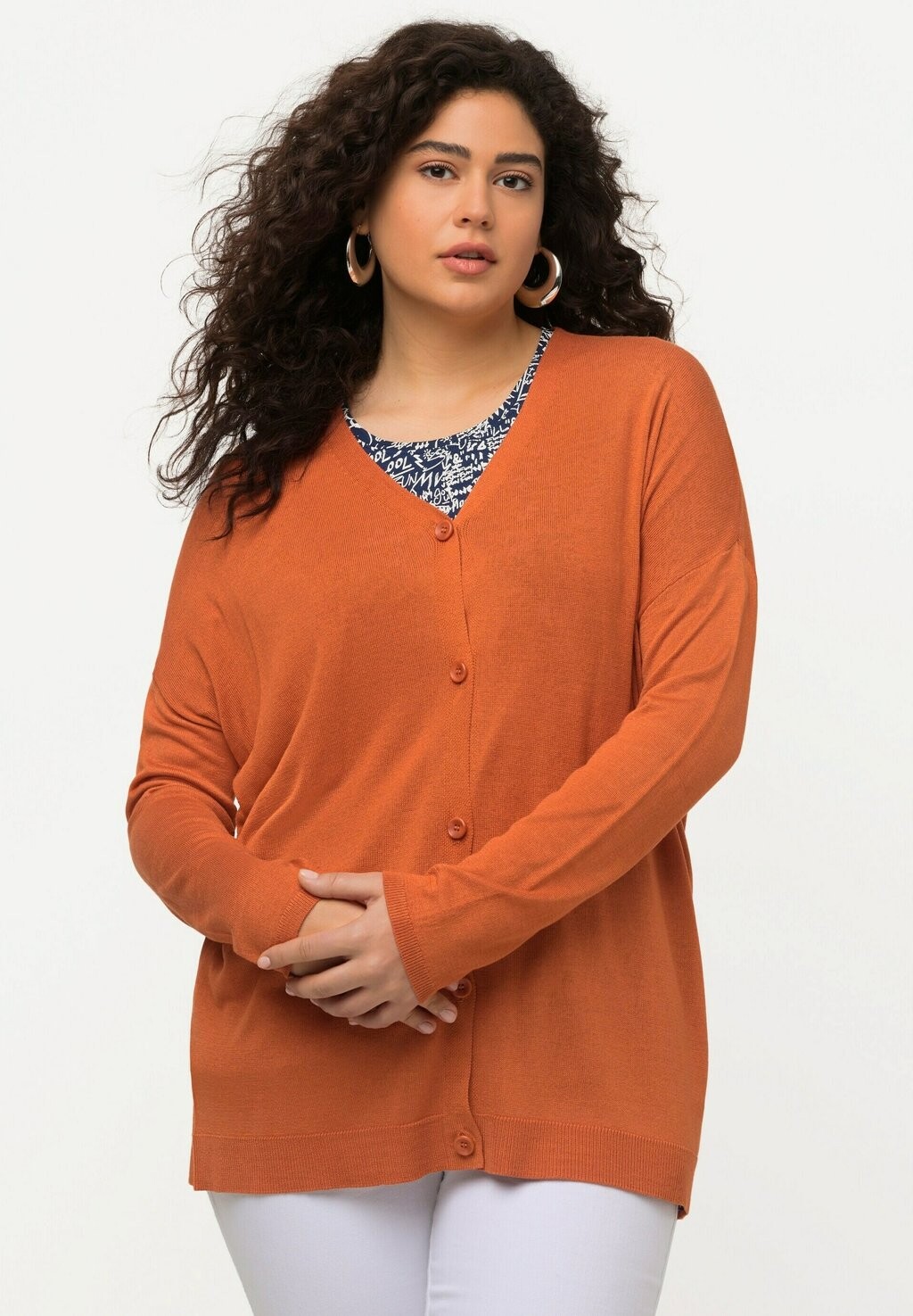 

Кардиган Ulla Popken Long Sleeve V Neck, темная тыква, Оранжевый
