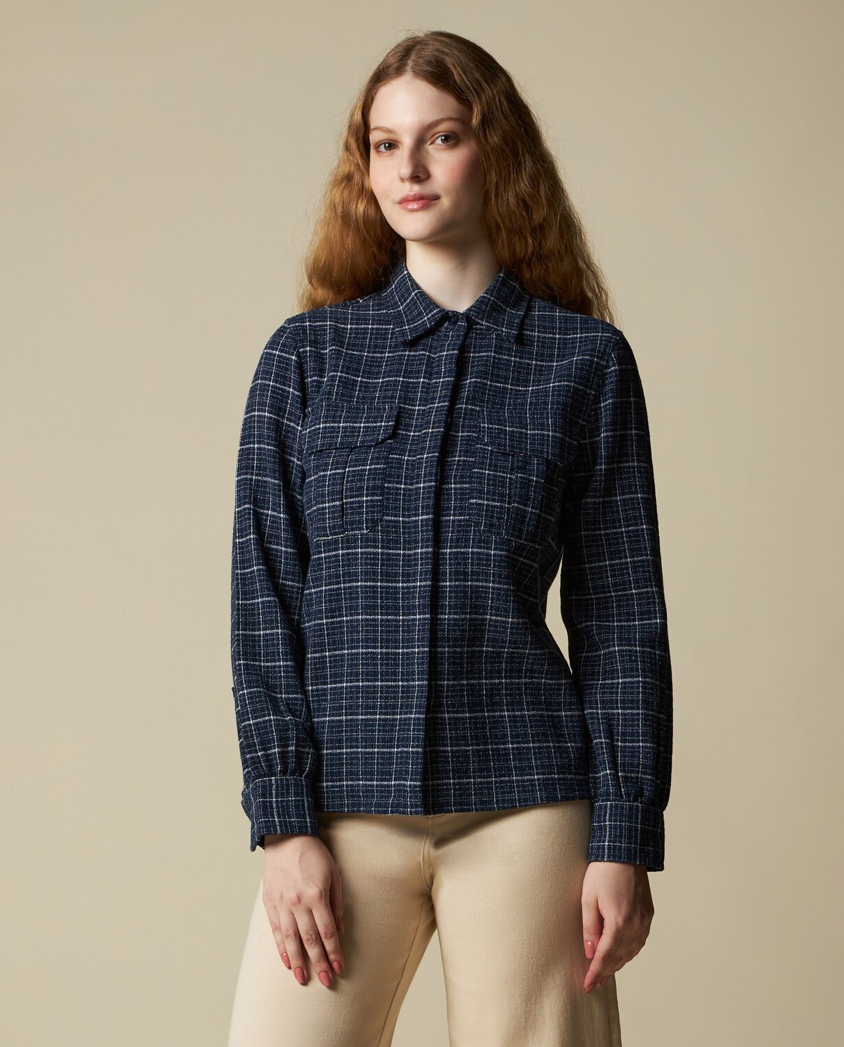 

Рубашка в клетку для женщин из чистого хлопка NICE&CHIC, синий