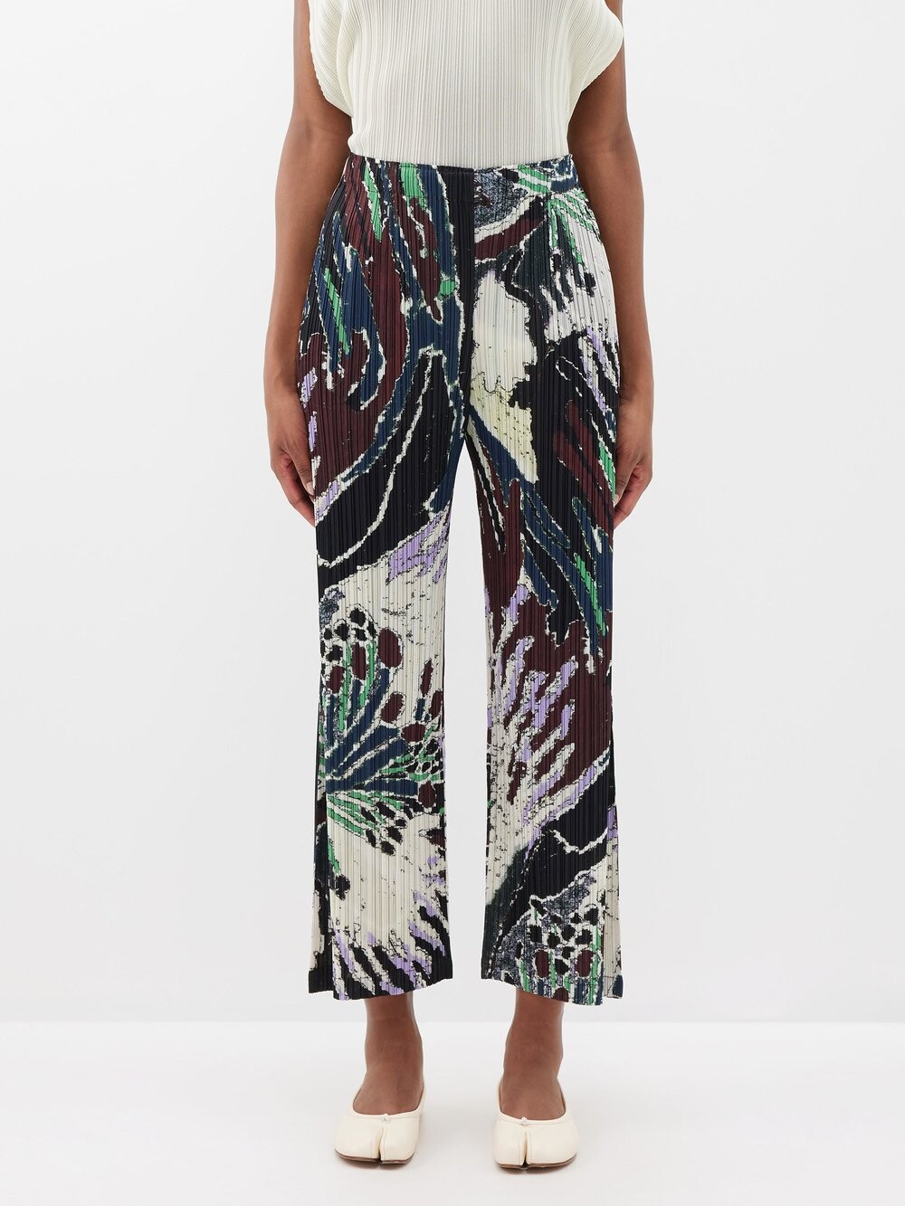 

Брюки из джерси с абстрактным принтом и техническими складками Pleats Please Issey Miyake, мультиколор