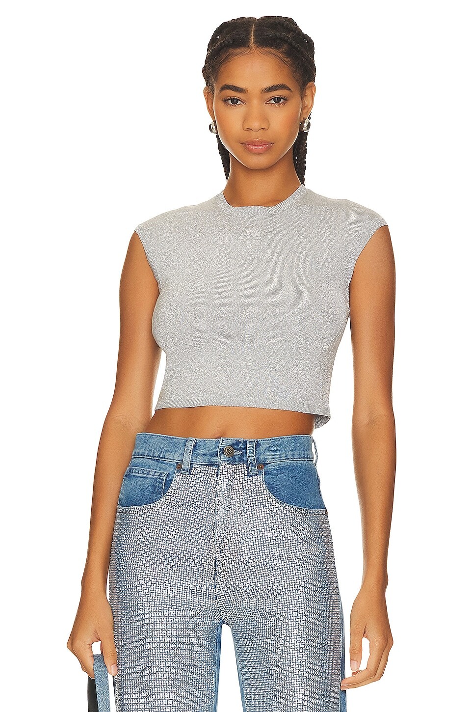 

Футболка Alexander Wang Cap Sleeve, серебряный, Серый