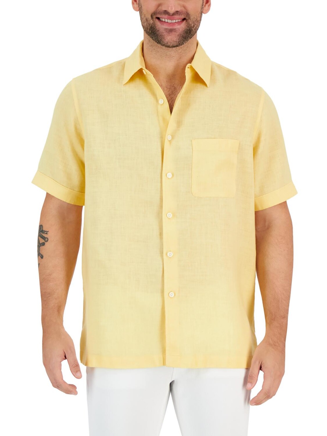 

Мужская льняная рубашка на пуговицах с воротником Club Room, цвет Sunwash Yellow