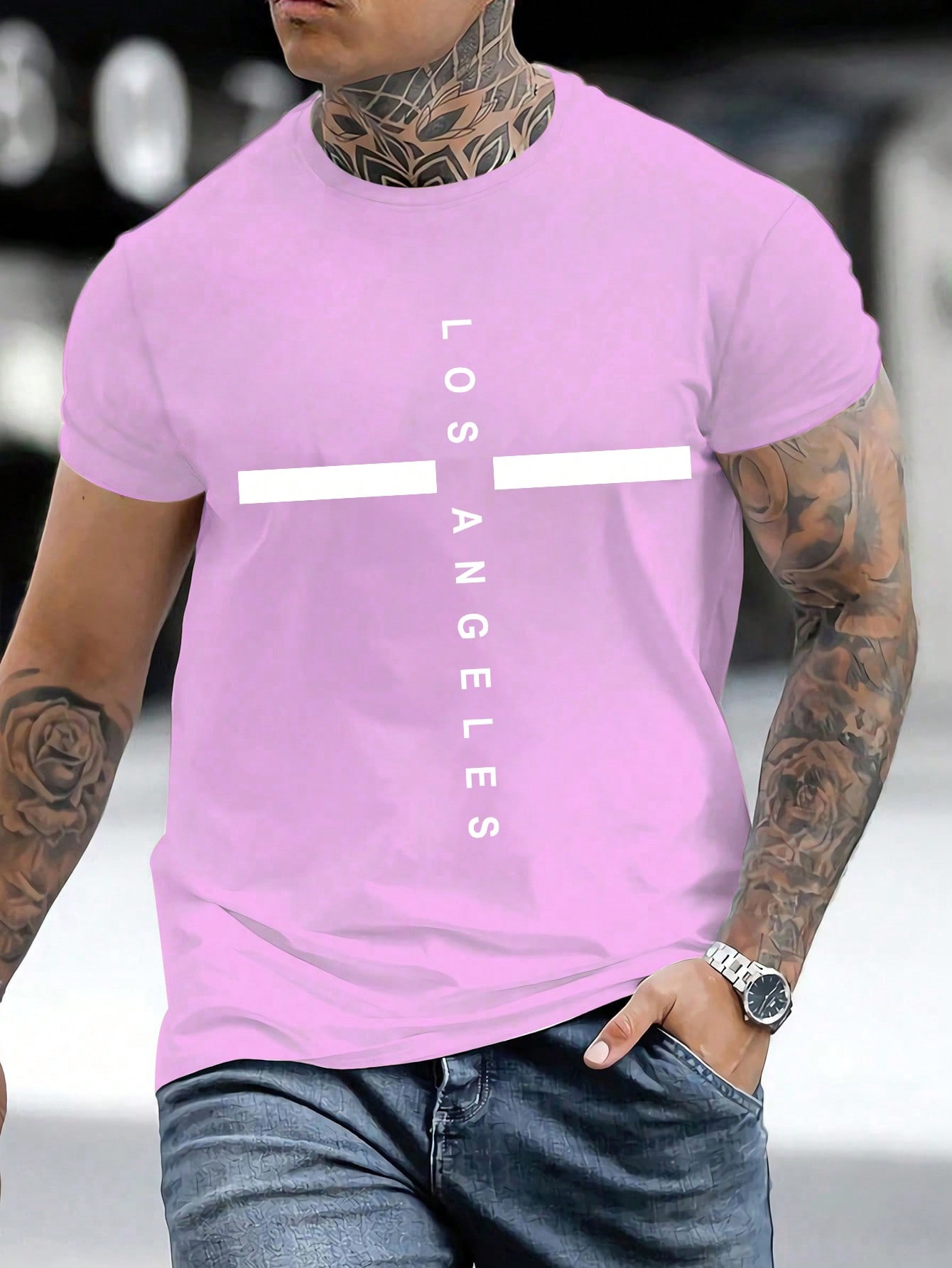 Мужская футболка с круглым вырезом и буквенным принтом Manfinity Homme, сиреневый фиолетовый футболка женская с буквенным принтом модный винтажный топ в эстетике повседневная рубашка с круглым вырезом с графическим принтом на лет