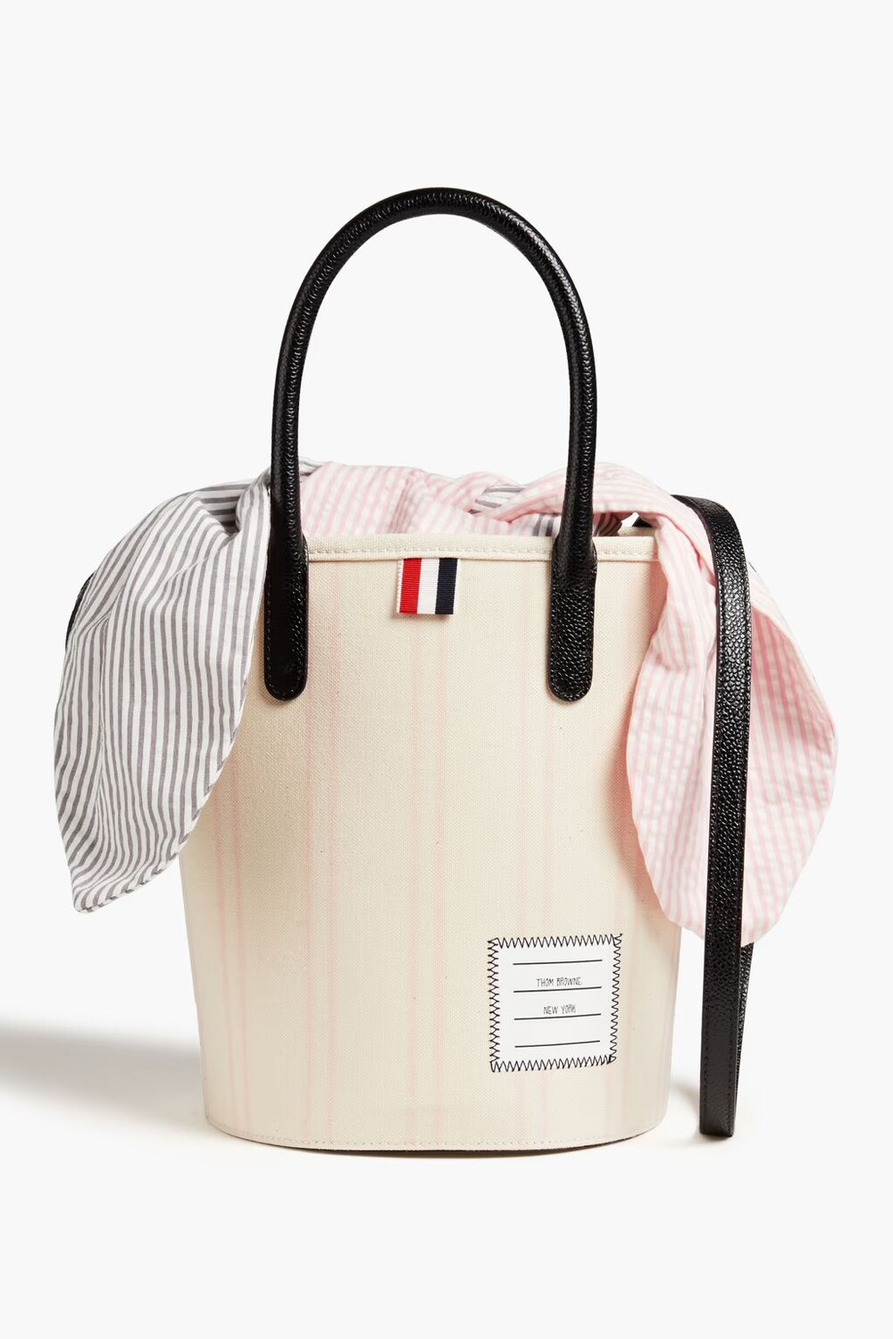 

Холщовая сумка-тоут в полоску с кожаной отделкой Thom Browne, розовый