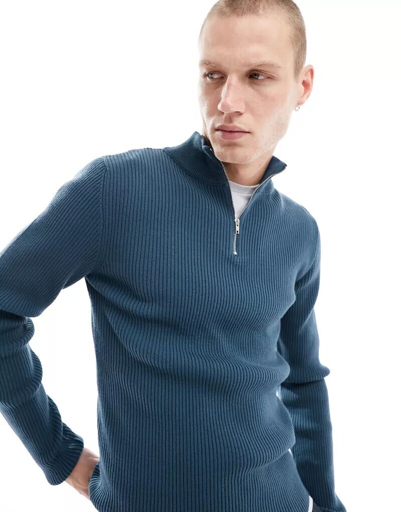 

Синий приталенный свитер на молнии 1/2 ASOS Essential