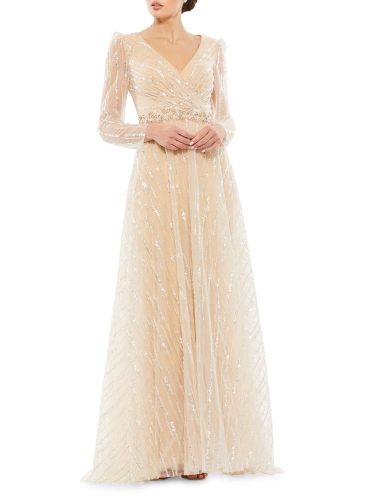 

Украшенное платье А-силуэта с пышными рукавами Mac Duggal, цвет Champagne