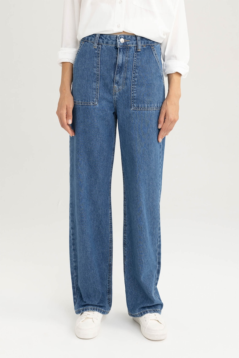 Прямые джинсы с высокой талией Defacto, синий короткие джинсы с высокой талией defacto белый