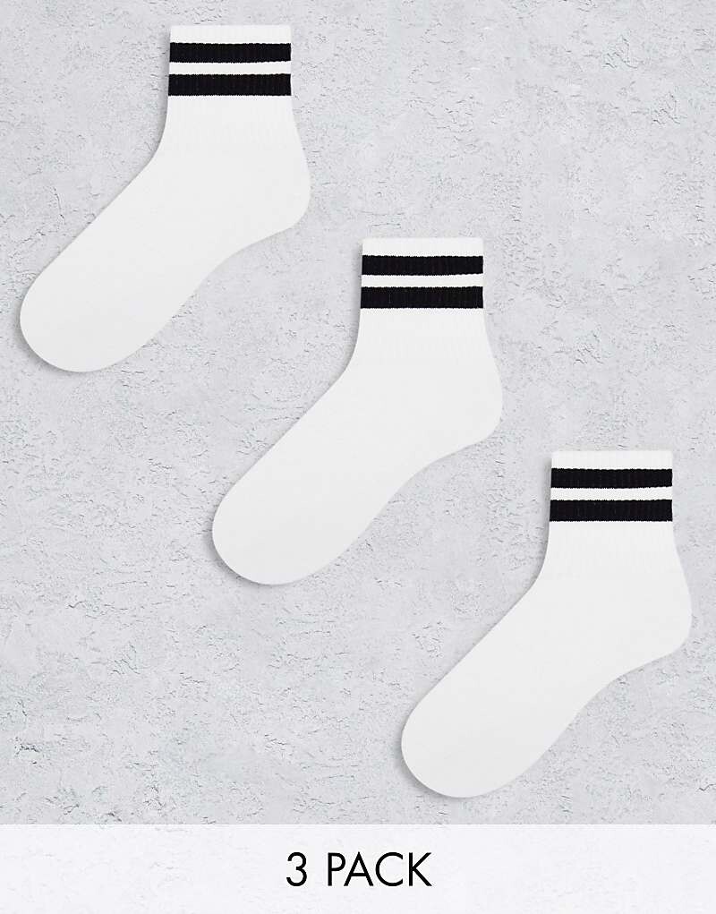 

Три пары белых махровых носков в полоску ASOS DESIGN