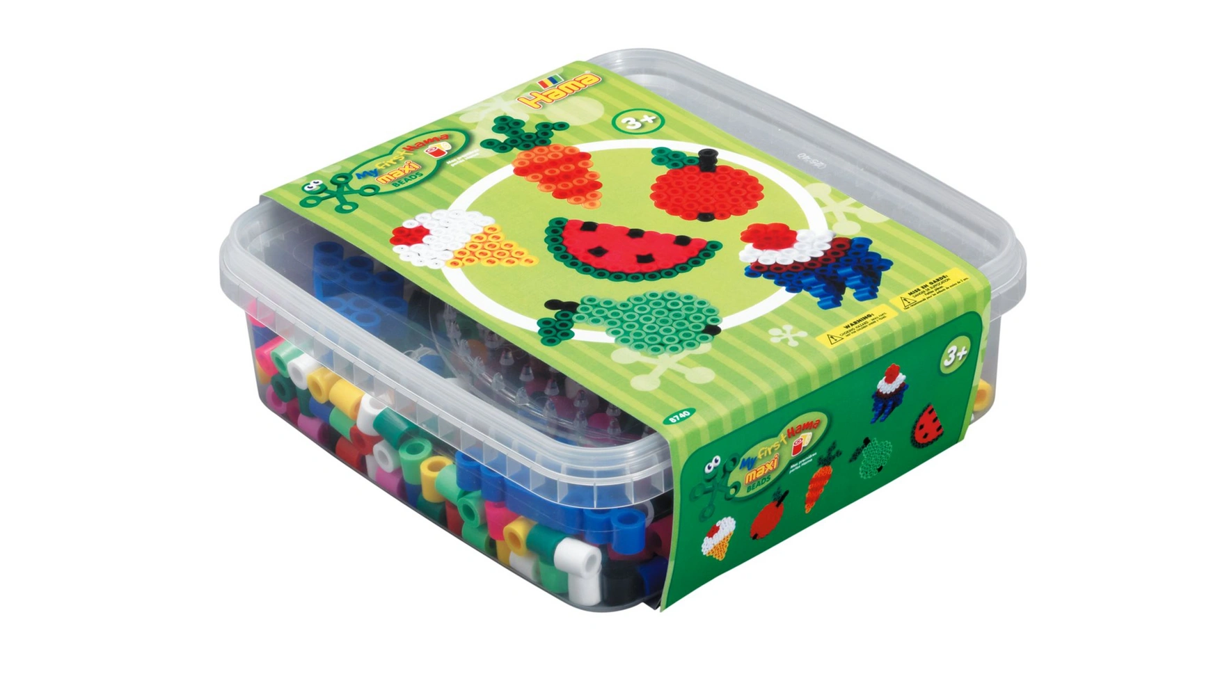 Гладильные бусы maxi3+ коробочка с бисером и перфорированной доской maxi с пищевыми мотивами Hama Perlen