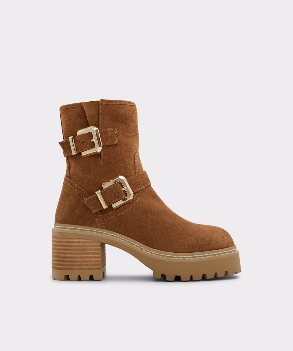 

Женские кожаные ботильоны с круглым носком Aldo, кэмел