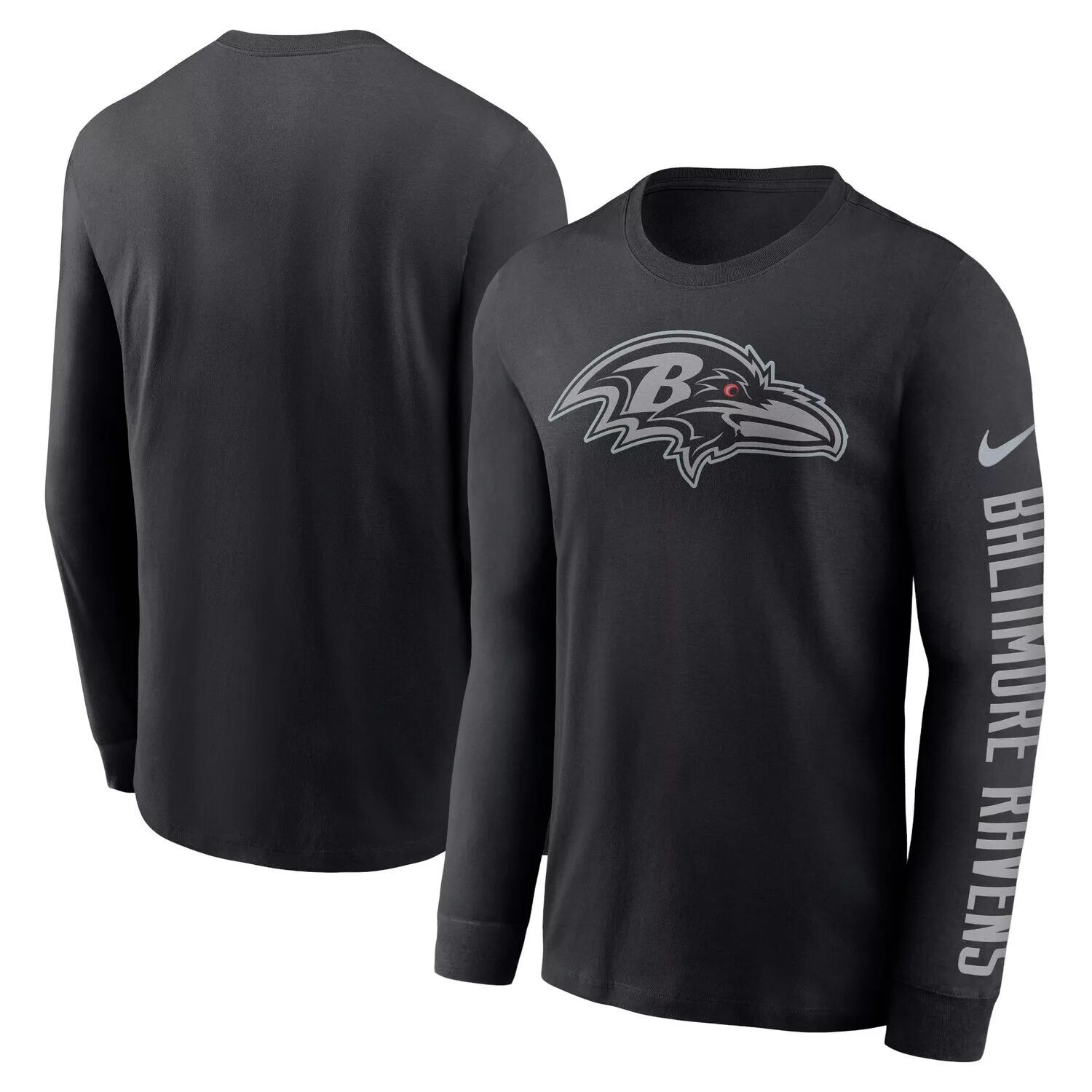 

Мужская черная футболка с логотипом и названием Nike Baltimore Ravens RFLCTV