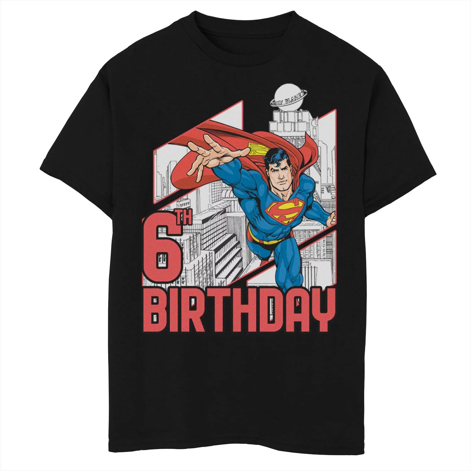 Футболка с рисунком Супермена на 6-й день рождения для мальчиков 8–20 лет из комиксов DC Comics Licensed Character, черный футболка на 6 й день рождения чудо женщина для мальчиков 8–20 лет из комиксов dc comics licensed character