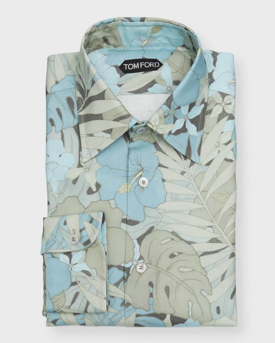

Мужская спортивная рубашка Slim Fit с принтом гибискуса TOM FORD
