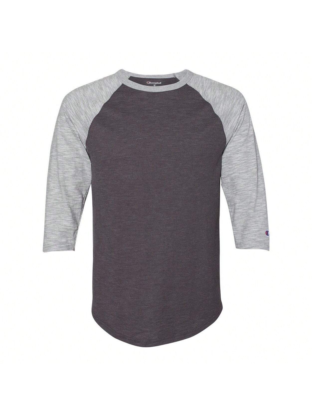 Модная бейсбольная футболка премиум-класса с рукавом три четверти реглан (угольно-хизер/серый Оксфорд), серый