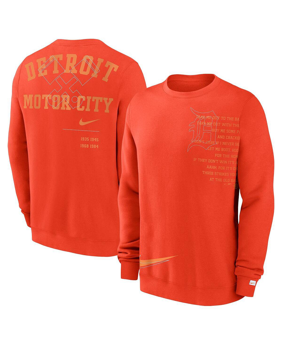 цена Мужской оранжевый флисовый пуловер свитшот Detroit Tigers Statement Ball Game Nike