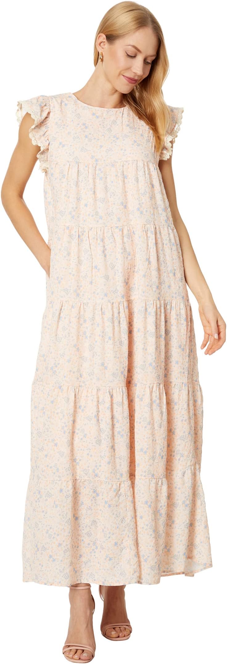 цена Многоуровневое платье миди с люверсами English Factory, цвет Coral Multi