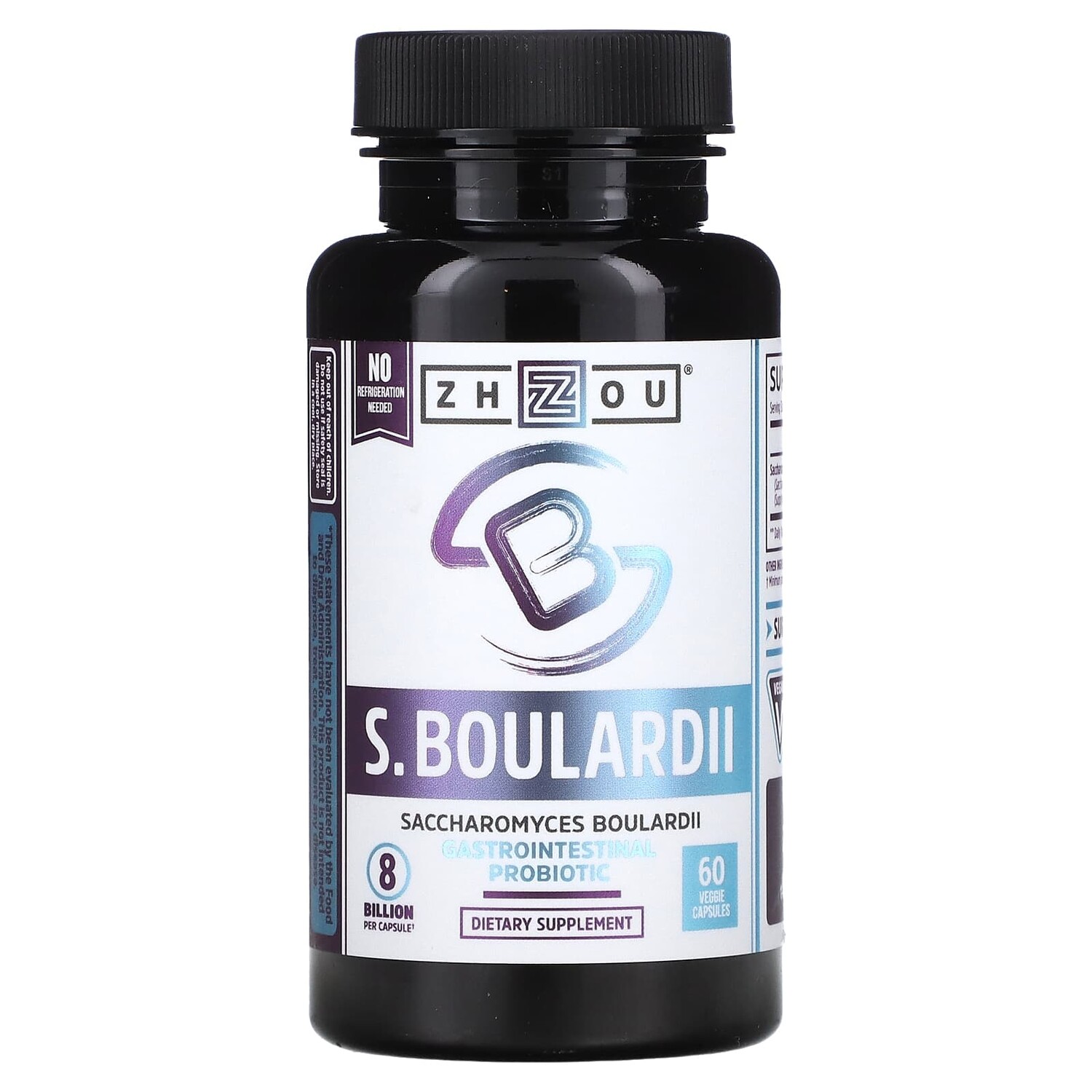 

Saccharomyces Boulardii, Gastrointestinal Probiotic, 8 Billion, 60 Veggie Capsules, Zhou Nutrition