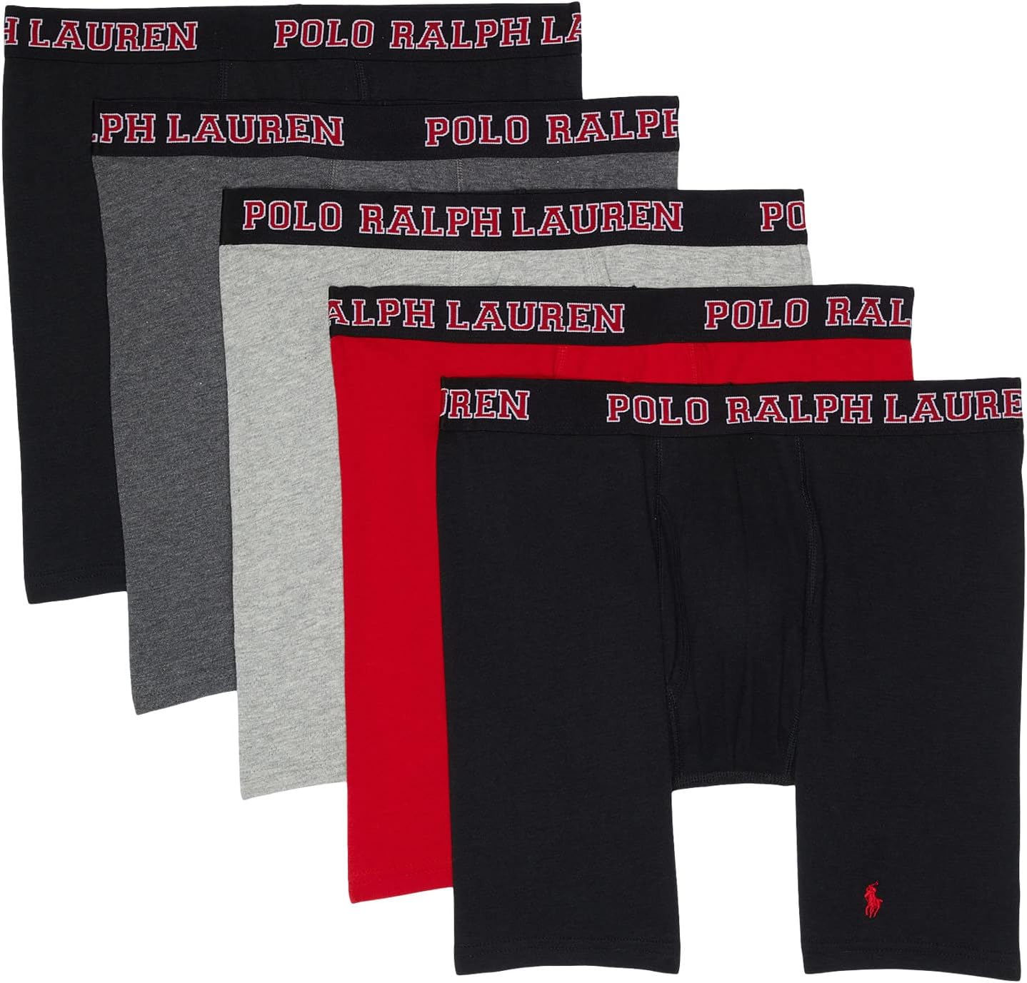 Набор из 5 трусов-боксеров из дышащей сетки Classic Fit Polo Ralph Lauren, цвет Polo Black/RL 2000 Red/Andover Heather/Charcoal Heather/Black