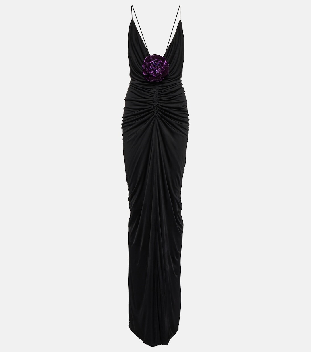 

Украшенное атласное платье SAINT LAURENT, черный