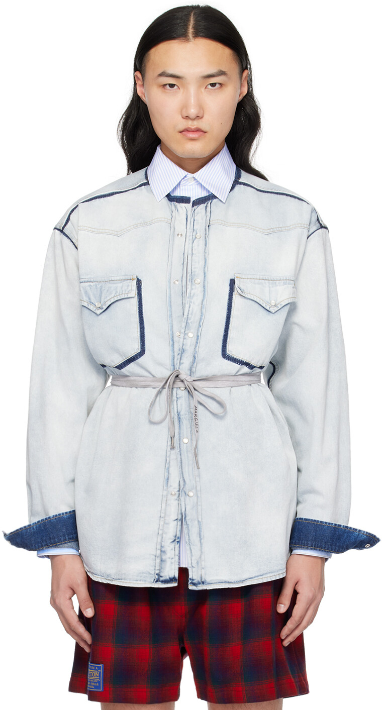 

Синяя джинсовая рубашка без воротника Maison Margiela
