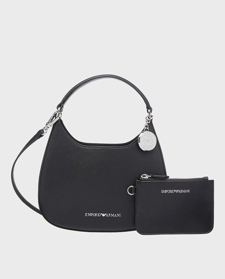 

Маленькая женская сумка-хобо из переработанной кожи Emporio Armani, черный