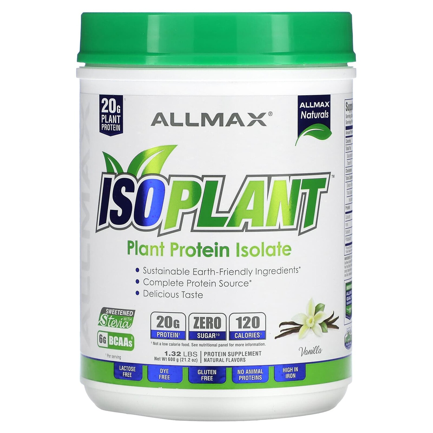 

ISOPLANT, изолят растительного белка, ваниль, 600 г (1,32 фунта), ALLMAX