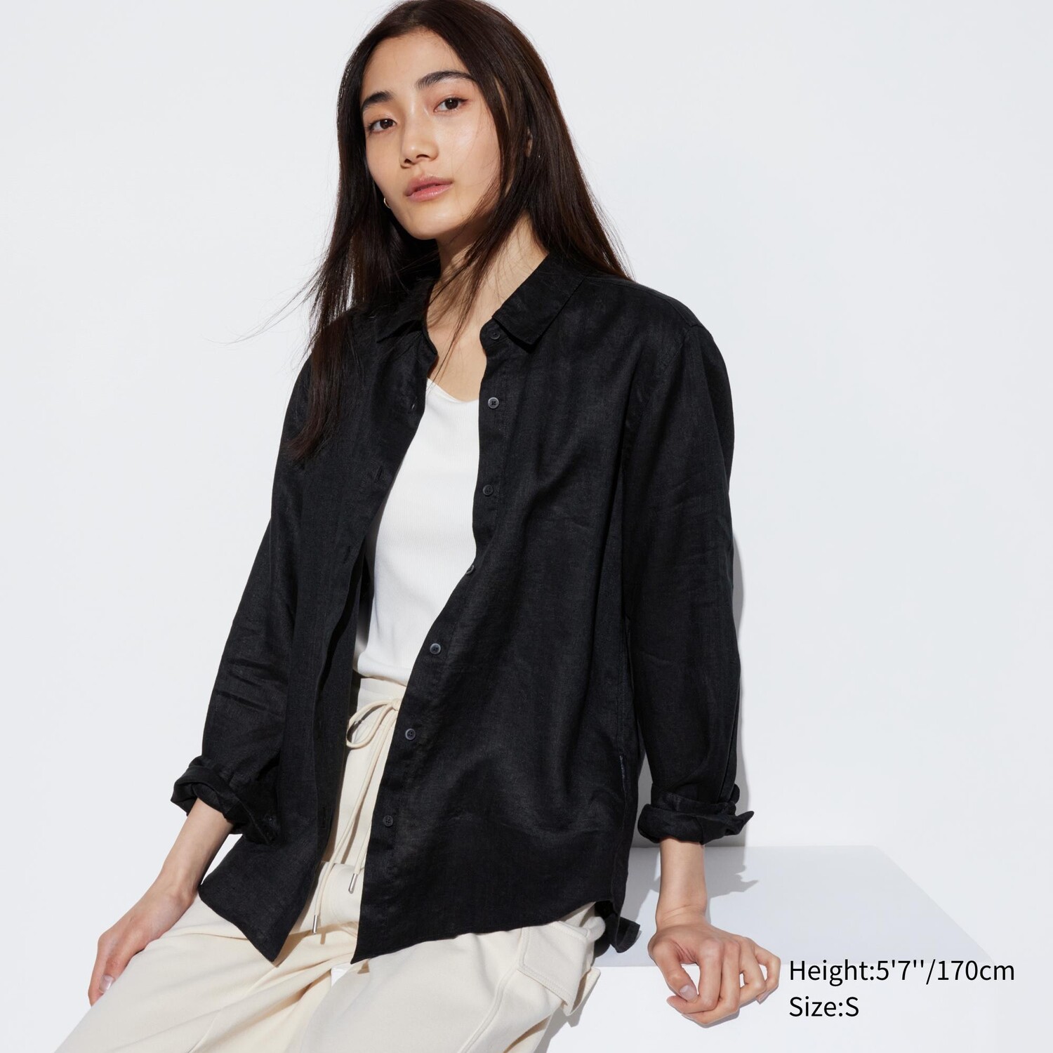 

Рубашка из 100% льна премиум UNIQLO, черный
