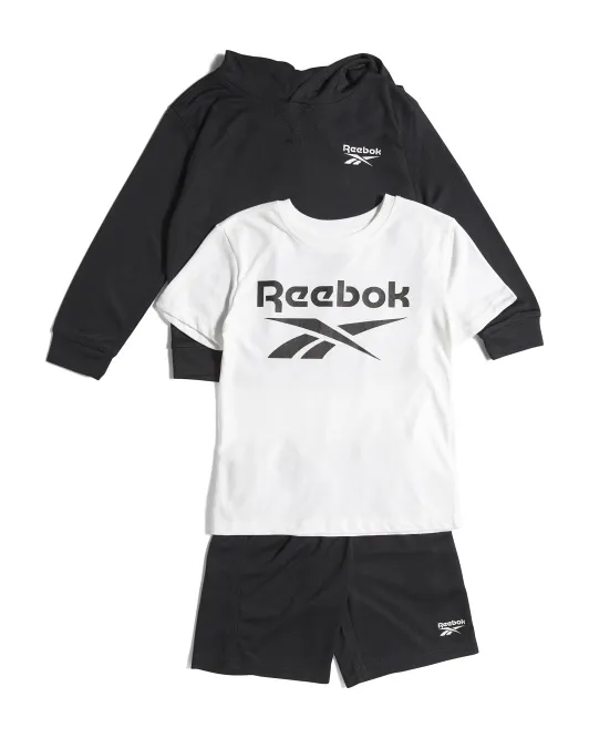 

Комплект из 3 предметов: футболка с капюшоном и шорты в сетку Little Boy Reebok, черный