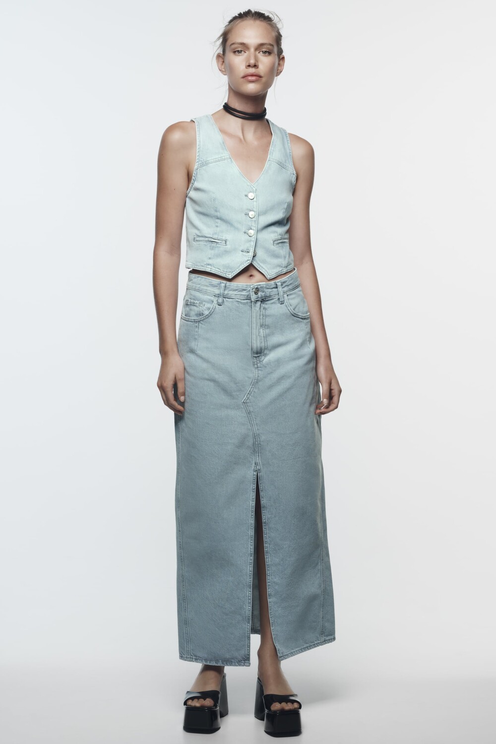 

Джинсовая юбка миди с прорезом спереди z1975 Zara, серый