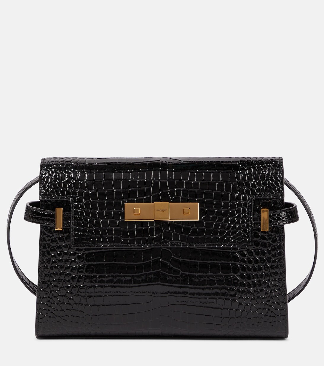

Сумка-тоут Manhattan Small из кожи с эффектом крокодила Saint Laurent, черный