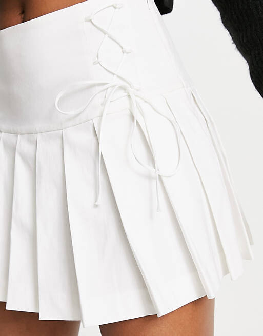 

Мини-юбка плиссированного килта со шнуровкой цвета слоновой кости Miss Selfridge