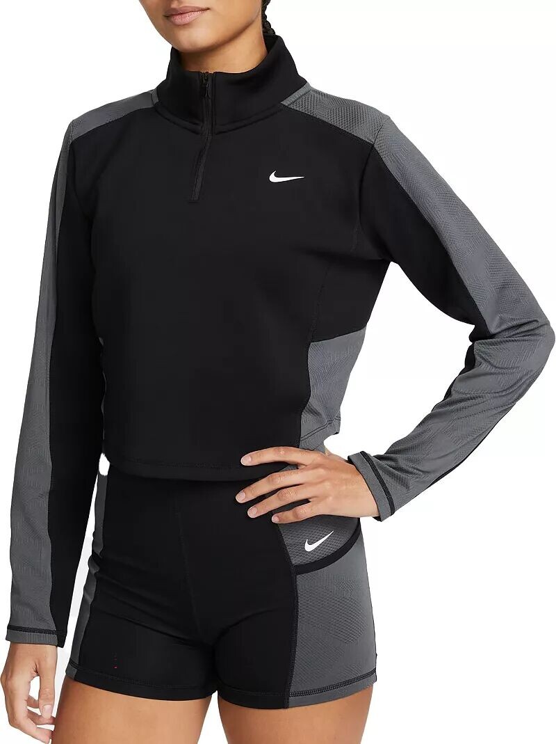 

Женская тренировочная рубашка с длинным рукавом и молнией ¼ Nike Dri-FIT, черный