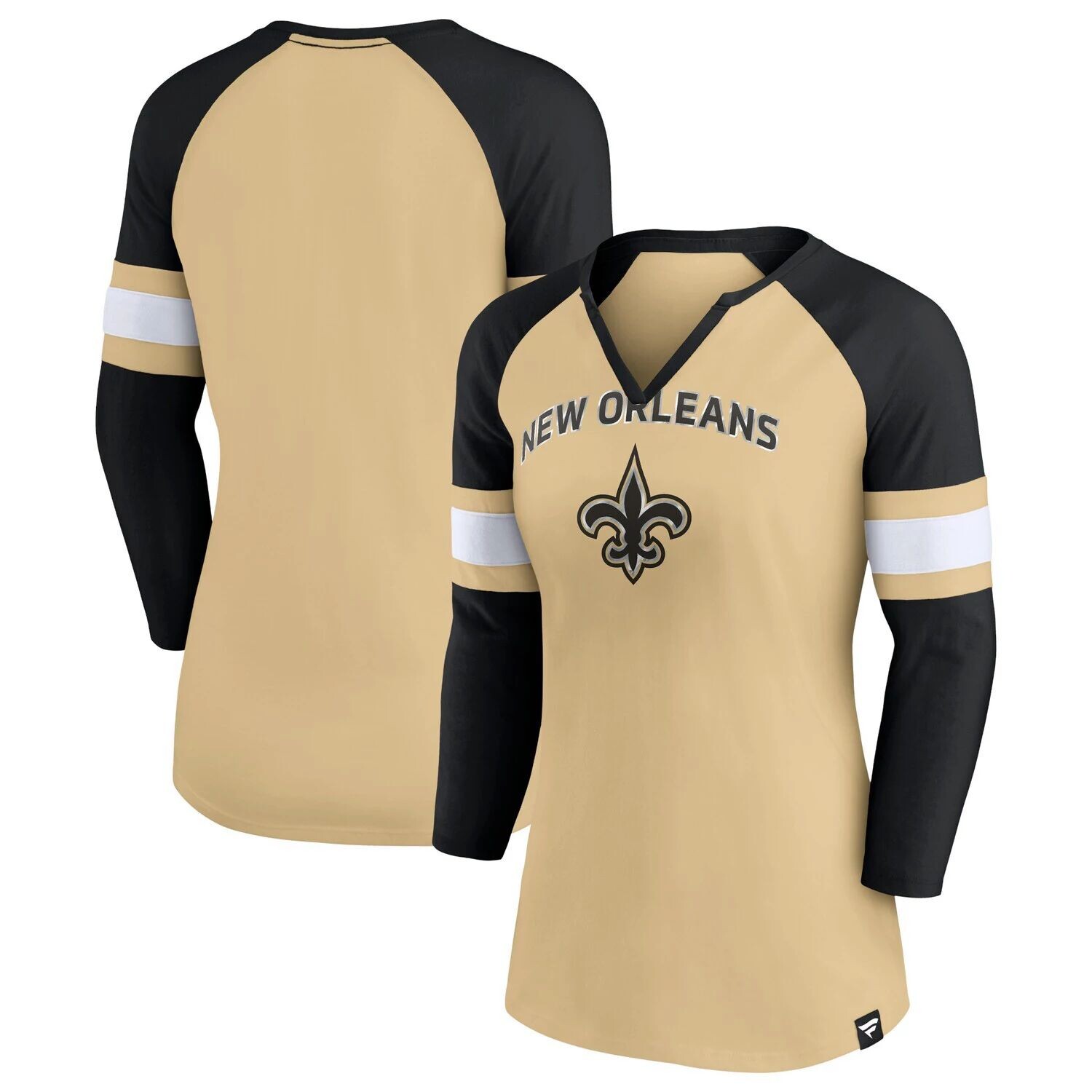 

Женская футболка Fanatics золотистого/черного цвета New Orleans Saints Arch реглан с рукавами 3/4 и вырезом с вырезом Fanatics, Черный